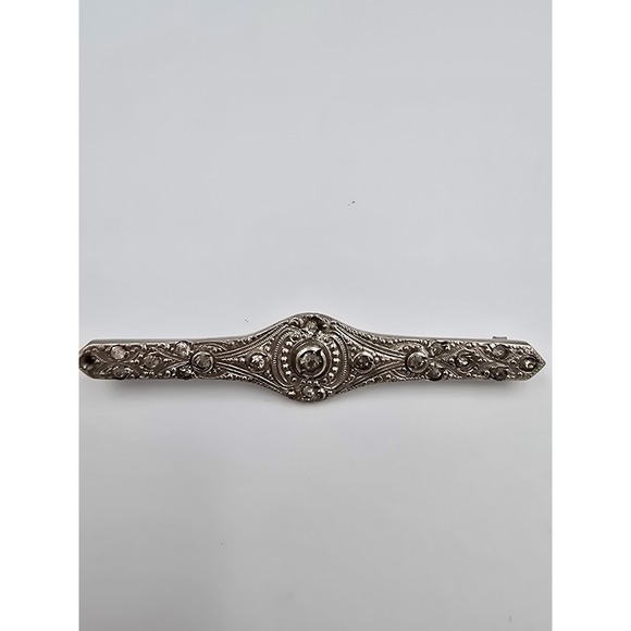Silverine Jewelry - Antique Silverine Art Deco Rhinestone Bar Pin Brooch Edwardian Vintage Jewelry